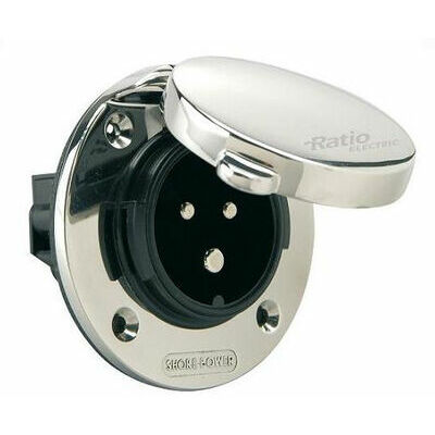 [SHP303202000] Power Inlet stainless with cover 32A/250Vac (2p/3w)